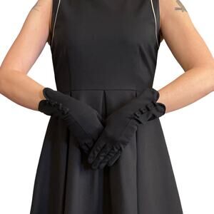 Vintage Crescendoe Black Cotton Leather-Tailored Bow Detail Formal Gloves Size 7